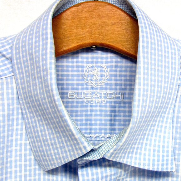 Men's XL Dress Shirt BUGATCHI Light Blue 100% Cotton Long Sleeve Business Shirt - Picture 3 of 5